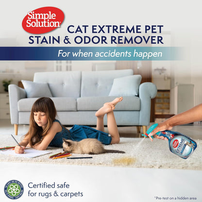 Simple Solution Extreme Pet Stain and Odor Eliminator Spray, Enzymatic Cleaner With 3X Pro-Bacteria Cleaning Power for Dogs & Cats, Strong Urine, Pee and Poop Smell Remover for Carpets & Floors, 32 oz