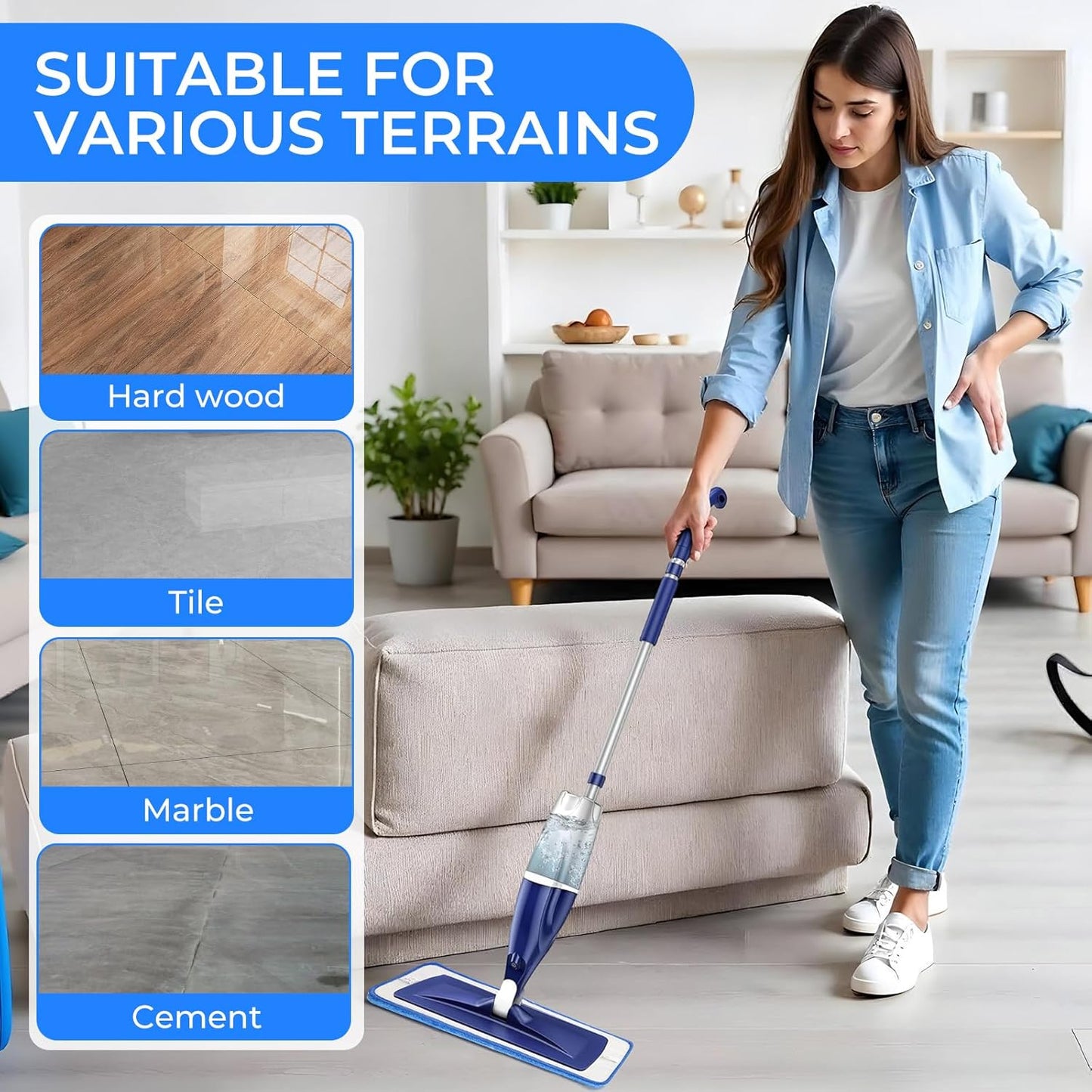 wlich 4-Pack Microfiber Cleaning Pads, 18-Inch Microfiber Mop Pads Compatible with Bona Mop, Washable and Reusable Mop Pad Refills for Hardwood Tile Laminate Floors