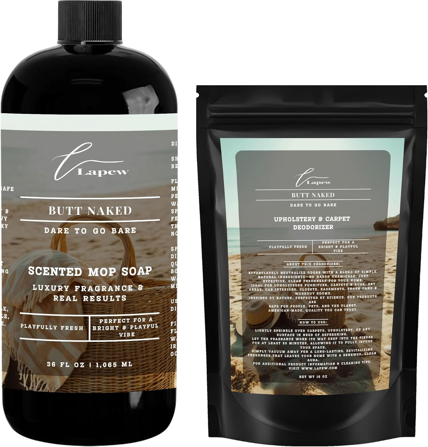 Lapew Black Sea Scented Cleaning Bundle | Carpet Deodorizer Powder (16 oz) & Mop Soap Concentrate (36 oz) | Pet-Friendly Odor Eliminator - Colors B