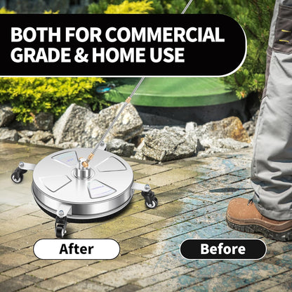 14" Pressure Washer Surface Cleaner with 4 Wheels - Stainless Steel Surface Cleaner for Pressure Washer Attachment for Concrete, Patio, Sidewalk, Deck and Driveways - PWS14