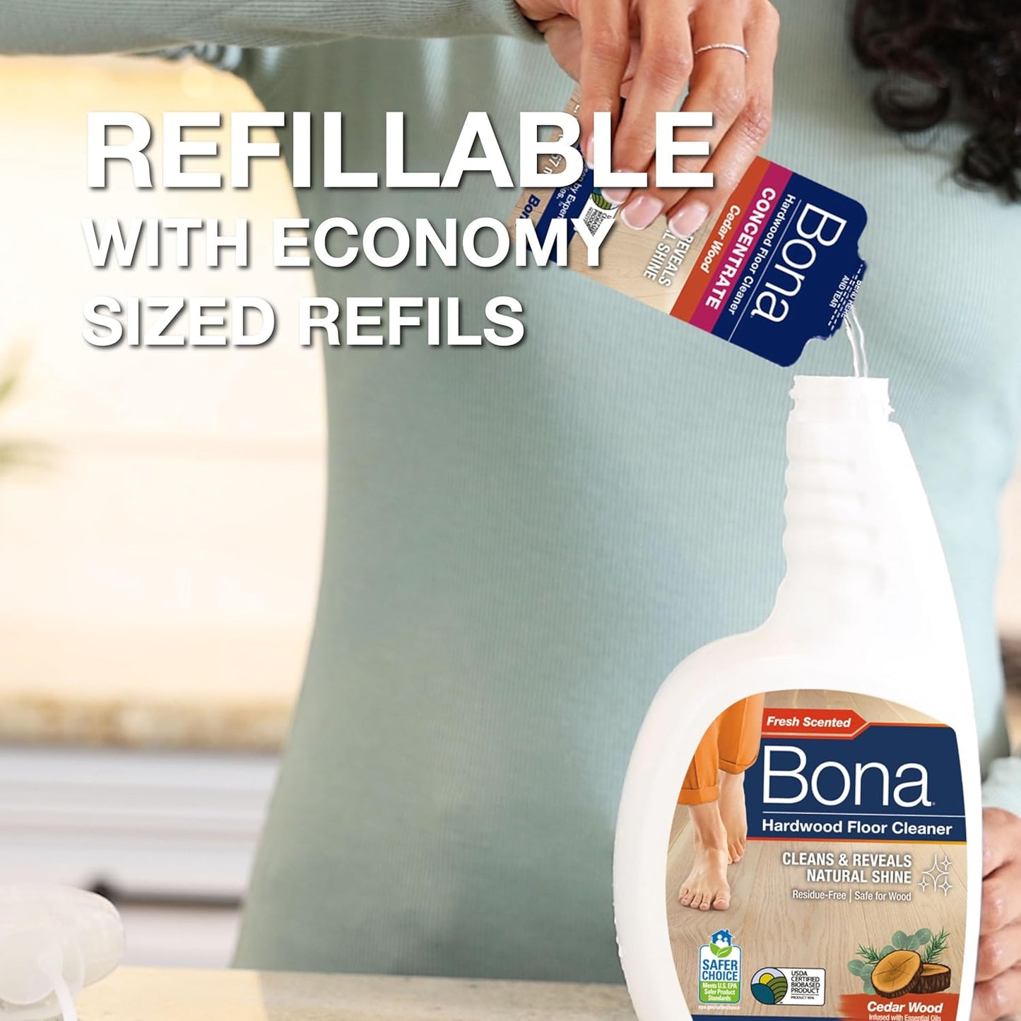 Bona Hardwood Floor Cleaner Refill - 128 fl oz - Unscented - Refill for Bona Spray Mops and Spray Bottles - Residue-Free Floor Cleaning Solution for Wood Floors