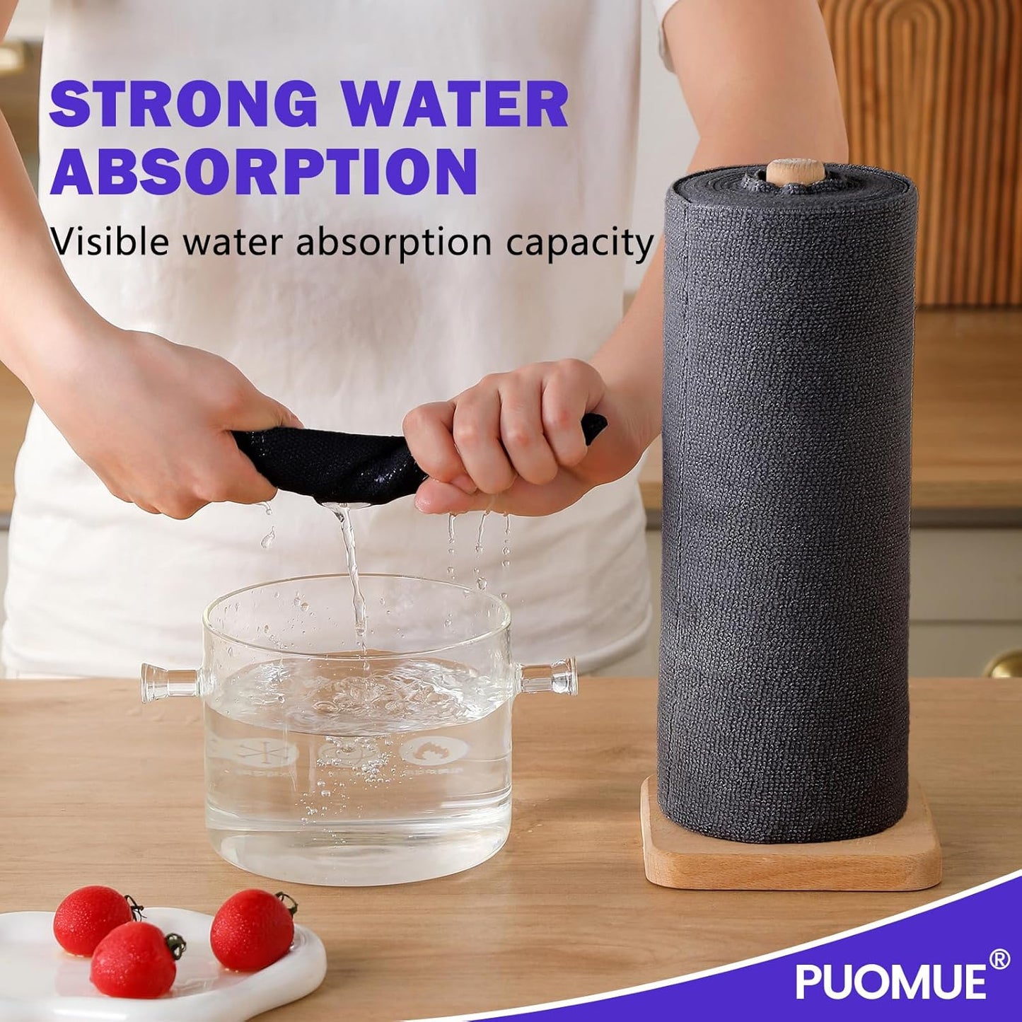 Puomue 55 Pack Microfiber Cleaning Cloth Roll, Tear Away Reusable Towels, 11" X 9", Ultra Absorbent & Lint Free Microfiber Cloth for Cleaning Cars, Kitchen, Window, Home and Shop, Grey