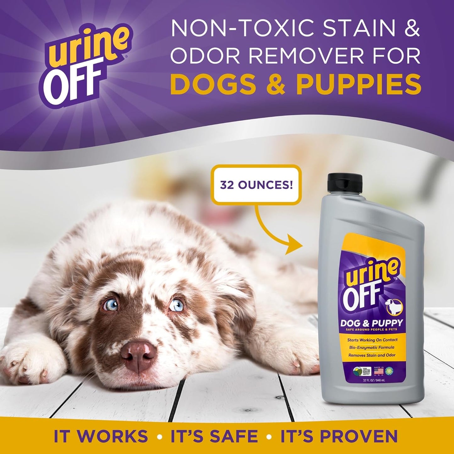 urineOFF Puppy & Dog Pet Stain Remover | Freshly Scented Carpet Cleaner | Bio Enzymatic Stain & Urine Odor Eliminator | Pet Safe Cleaner | 32 oz.