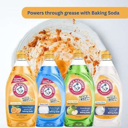 Arm & Hammer + OxiClean Dish Soap, Ocean Fresh Scent, 24 oz, Powerful Grease-Cutting Liquid Dish Detergent