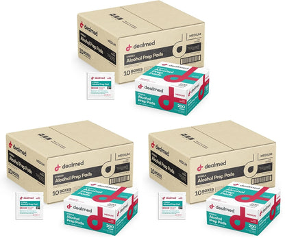 Dealmed 200 Sterile Alcohol Prep Pads Isopropyl Wipes Individually Wrapped Medium Square, 2-Ply for Cuts Scrapes and General Cleansing