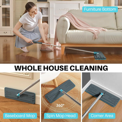 JOYMOOP Flat Mops, Microfiber Mop for Floor Cleaning and Wall Cleaner, 50" Mop Handle with Flexible 13" Flat Head with a Microfiber Mop Pad - White