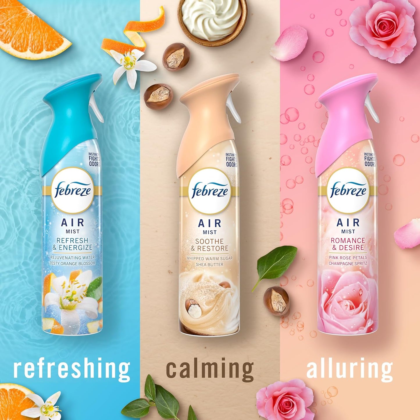 Febreze Air Mist, Air Freshener Spray, Odor Fighting Room Spray, Deodorizer for Home Bathroom Kitchen Office Apartment Dorm Room Classroom, Kitchen Base Mix, 8.1oz, 3ct