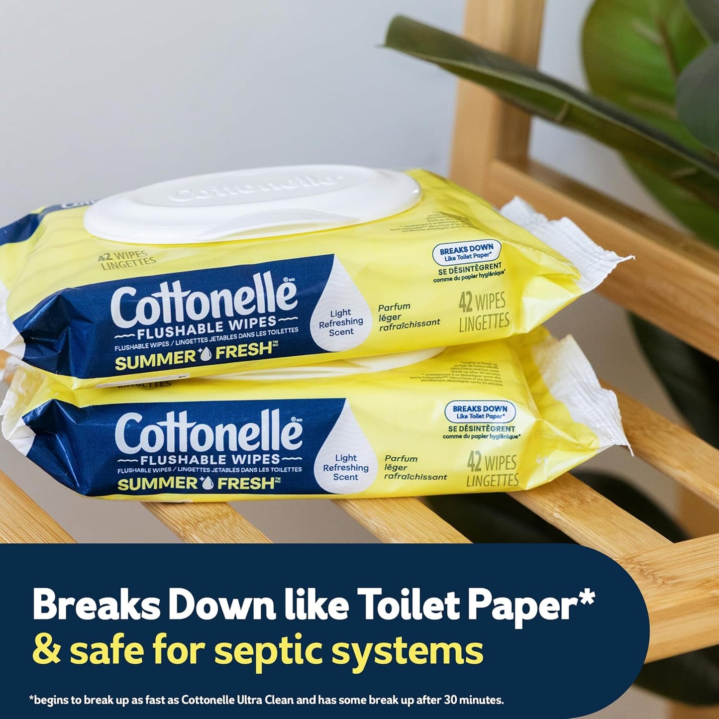 Cottonelle Fragrance Free Flushable Wet Wipes, Adult Wet Wipes, 2 Flip-Top Packs, 42 Wipes Per Pack