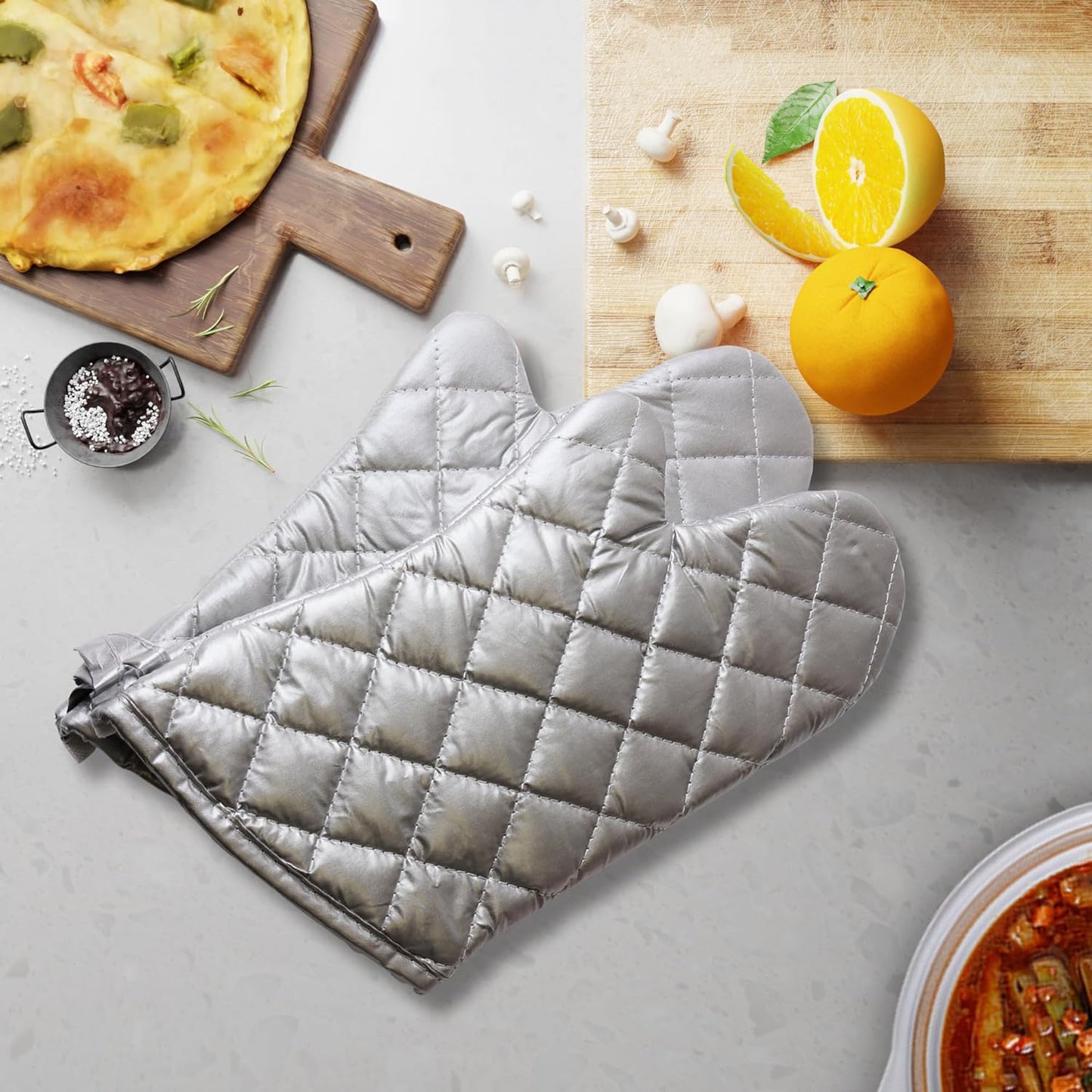ARCLIBER Oven Mitts 1 Pair of Quilted Terry Cloth Cotton Lining,Extra Long Professional Classic Oven Mitt Heat Resistant Kitchen Oven Gloves,16 Inch