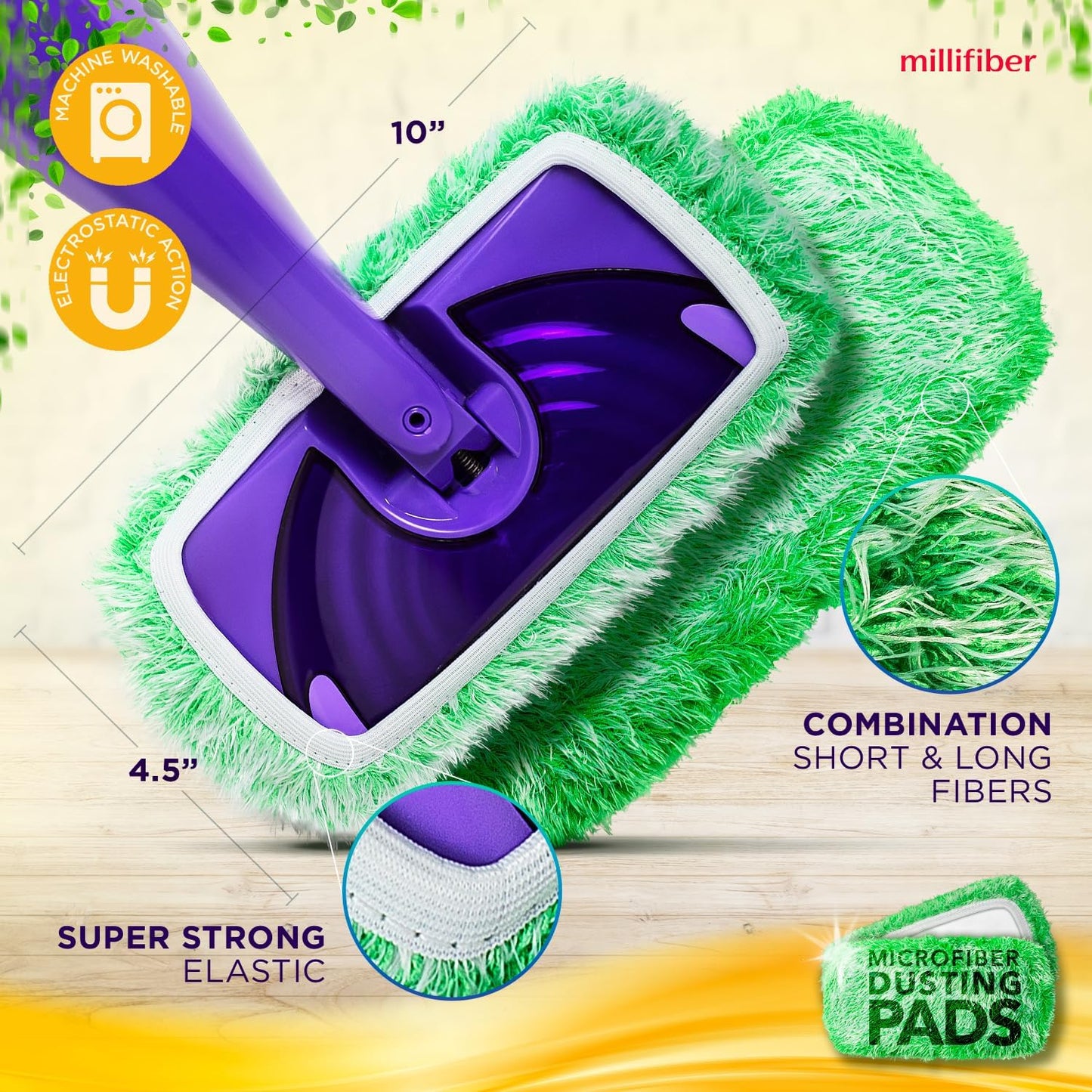 Millifiber Reusable Mop Pads Compatible with Swiffer WetJet (2 Pack) - Microfiber Mop Refill for Wet Mopping Cloths - Hardwood Floor Cleaning Spray Pads Reusable Replacements