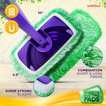 Millifiber Reusable Mop Pads Compatible with Swiffer WetJet (2 Pack) - Microfiber Mop Refill for Wet Mopping Cloths - Hardwood Floor Cleaning Spray Pads Reusable Replacements
