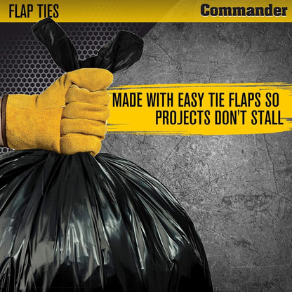 Commander 42 Gallon 2.5 MIL Black Heavy Duty Garbage Trash Bags - 32" x 46" - Pack of 20 - For Contractor, Industrial, Institutional, & Commercial