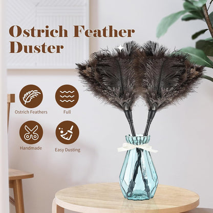 Natural Ostrich Feather Duster 14.9 inch Fluffy Mini Dusters with Plastic Handheld for Cleaning Car Keyboard Office 1 Pcs