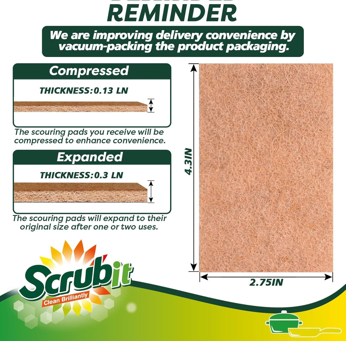 SCRUBIT Scouring Pads - Heavy Duty Scrub Pads for Cleaning Dishes - Non-Scratch - Reusable - Green (50, Green)