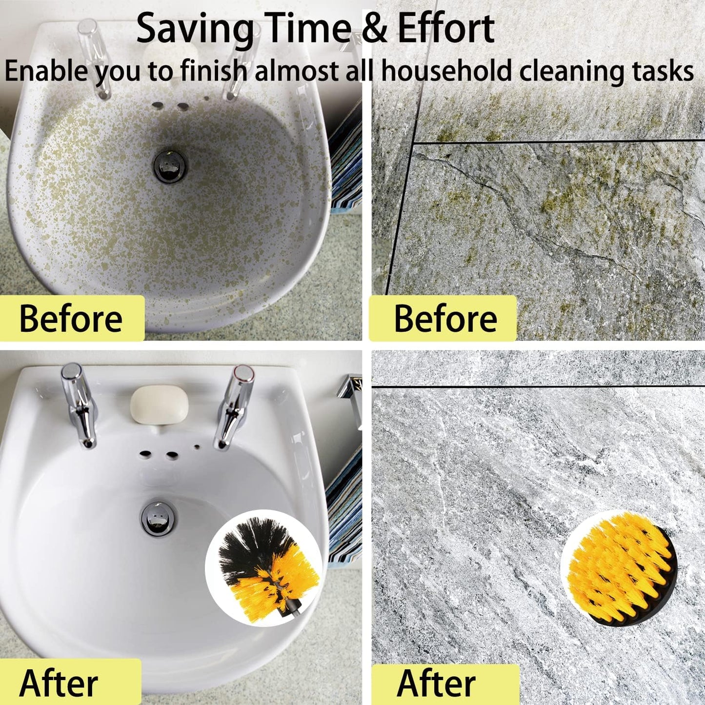 8 Pack Drill Brush Attachment Set,1/4in Power Scrubber Brush + Extend Long Rod, Power Cleaning Scrub Brush for Bathroom, Tub, Tile, Floor, Grout, Boat(White)