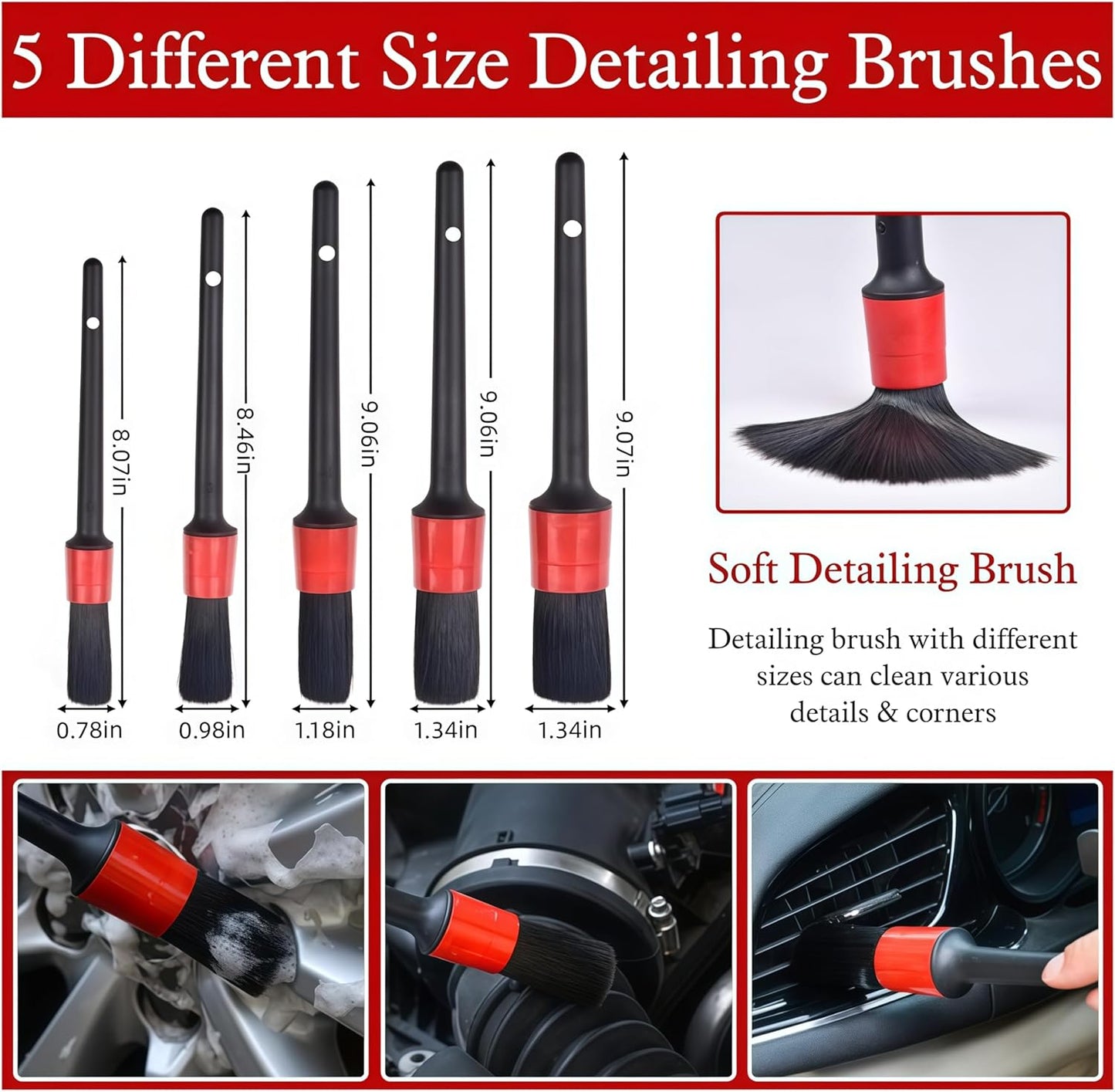 10pcs Auto Car Detailing Brush Set，Professional dusting Brush Suitable for Interior and Exterior car Decoration，Dust Removal and Cleaning Tools
