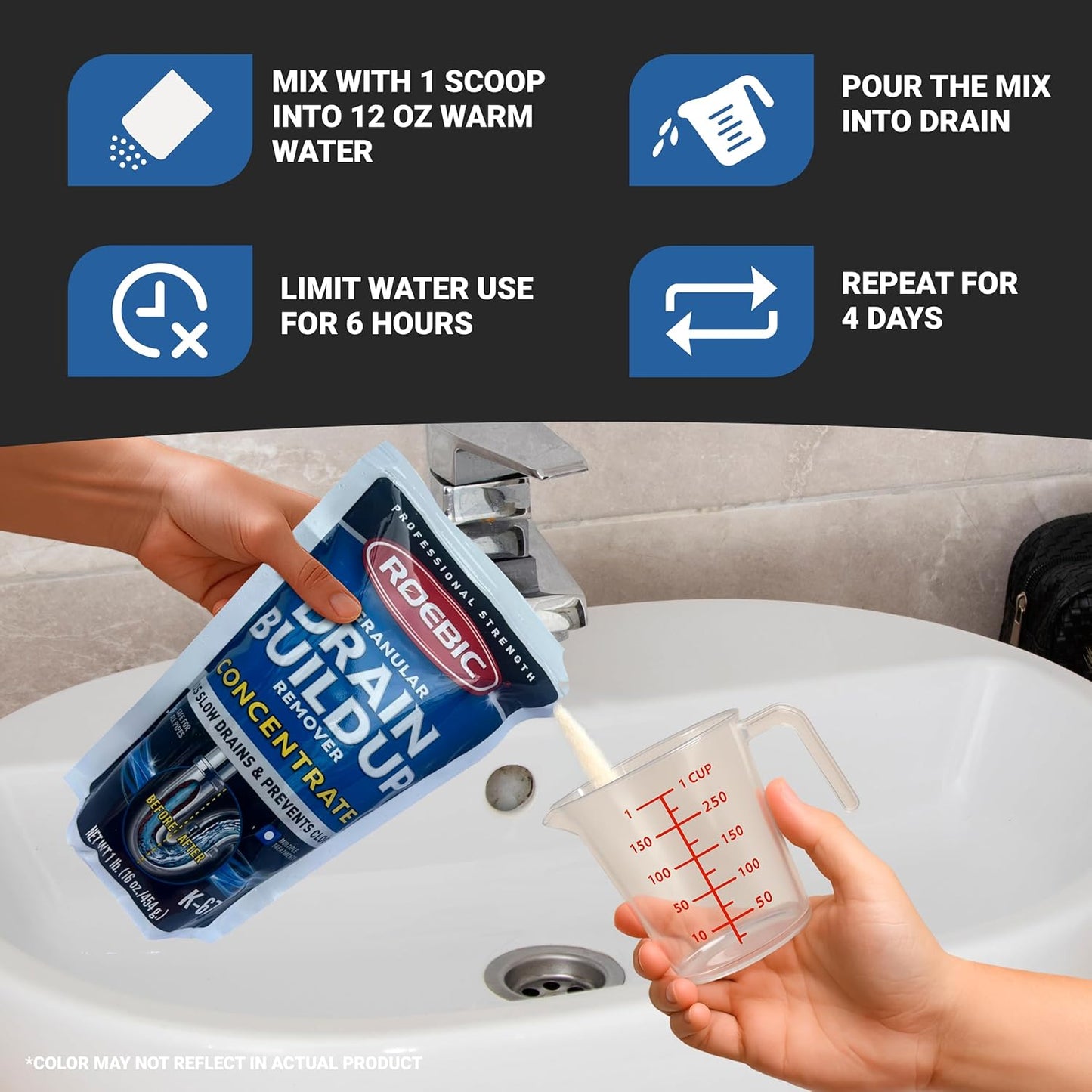 Roebic K-67 Liquid Drain Cleaner, Pipe Buildup Remover with Bacteria Enzymes for Household Drains and Sink Traps, Safe for Kitchen and Bathroom Sink, 32 fl oz