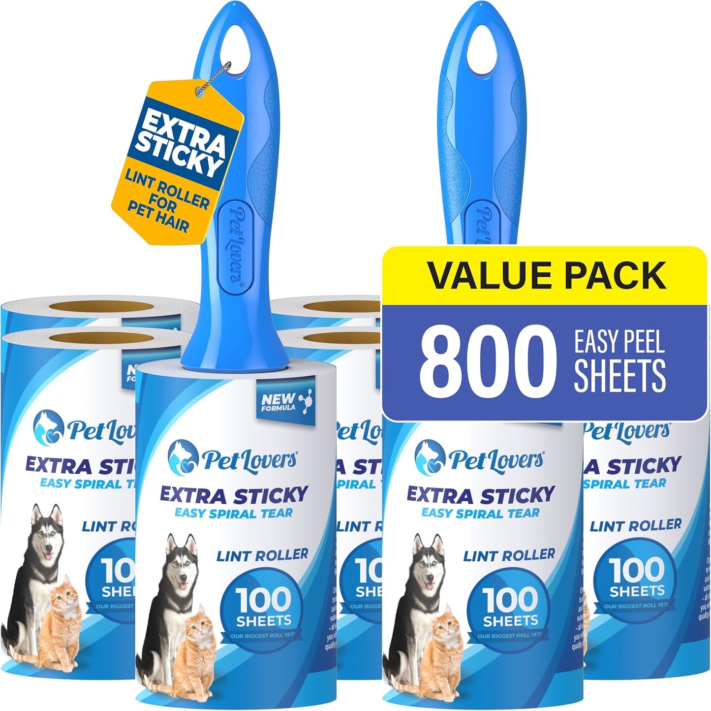 PetLovers Extra Sticky Lint Roller Mega Value Set 600 Sheets for Pet Hair Removal, Dog and Cat Lint Remover 6 Pack