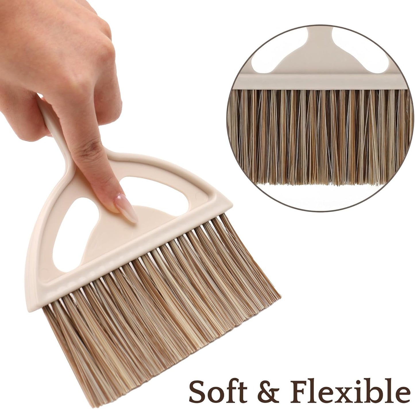 Mini Broom and Dustpan Set, Small Handheld Broom and Dustpan for Desk, Clip-On Hand Brush for Keyboard, Car Interior, Countertop, and Cat Litter Cleaning, Brown