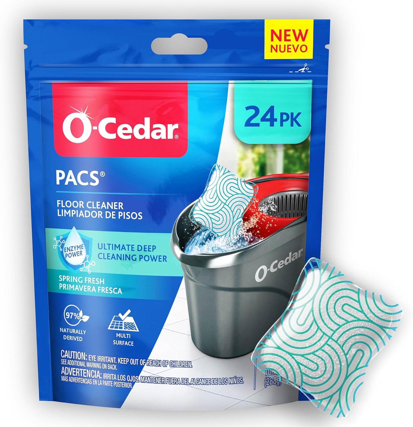 O-Cedar PACS Hard Floor Cleaner, Crisp Citrus Scent 10 Count (1-Pack) | Made with Naturally-Derived Ingredients | Safe to Use on All Hard Floors | Perfect for Mop Buckets