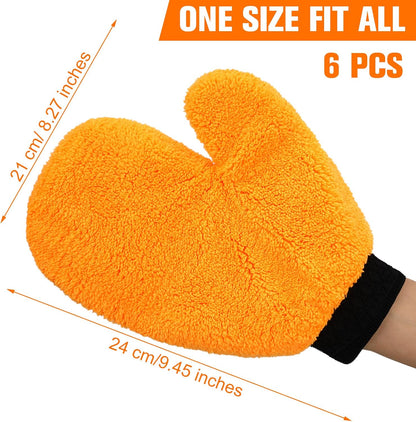Remerry 6 Pcs Microfiber Mitts with Thumb for Cars Paint Wash Gloves Terry Weave Dusting Mitts
