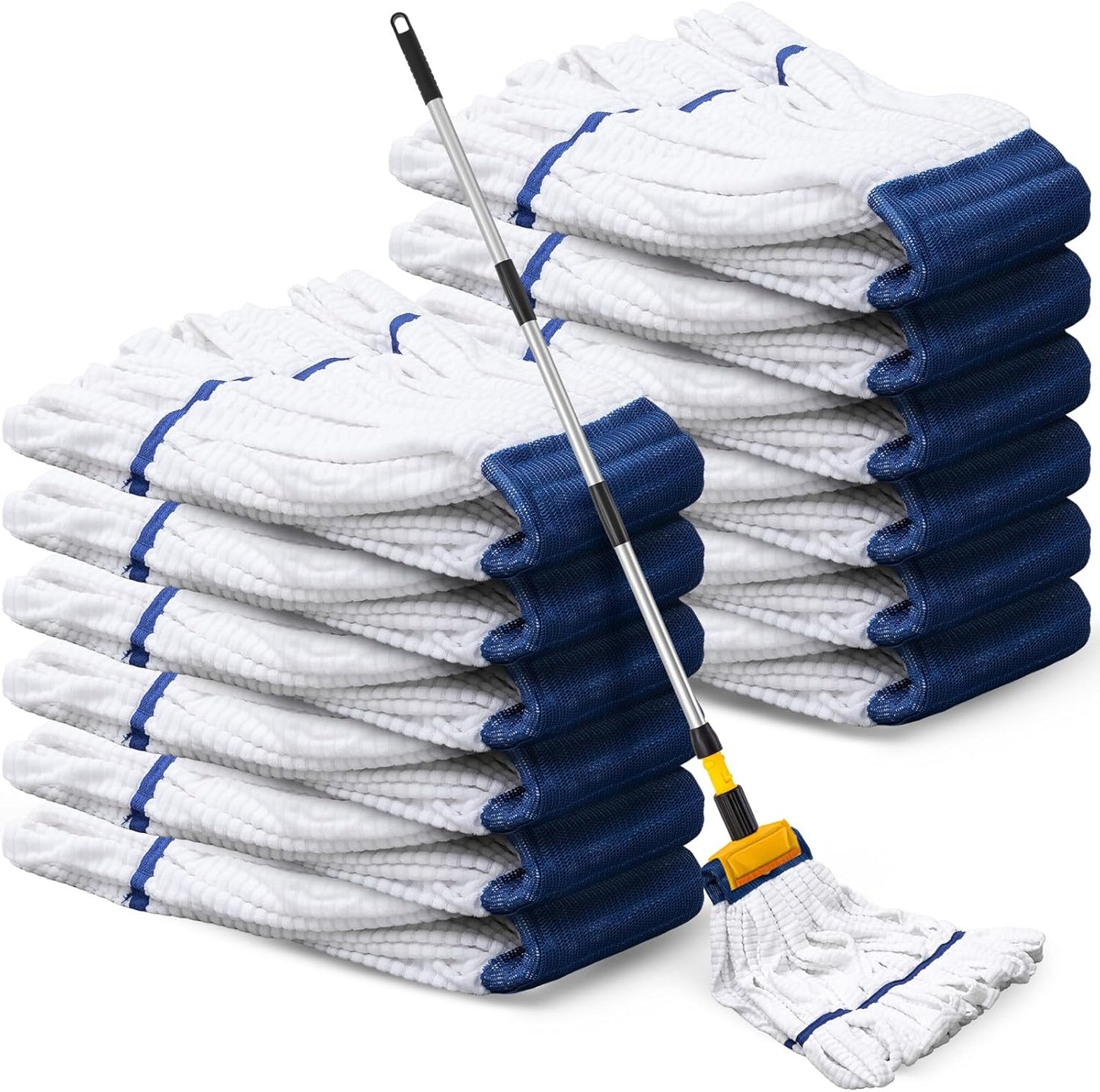 Hushee 6 Pack Large Microfiber Tube Mop Heads 18 oz Heavy Duty Commercial Industrial Wet Mop Head Refill Reusable Machine Washable Looped End Mopheads for Hardwood, Tile, Laminate Floors (Blue)
