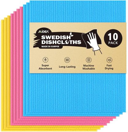 AIDEA Swedish Dishcloths for Kitchen-10PK, Absorbent Sponge Dish Cloth, Dishcloths for Washing Dishes, Reusable Paper Towels Dish Cloths, Swedish Towels for Home, Kitchen, Glass, 7" x 6"