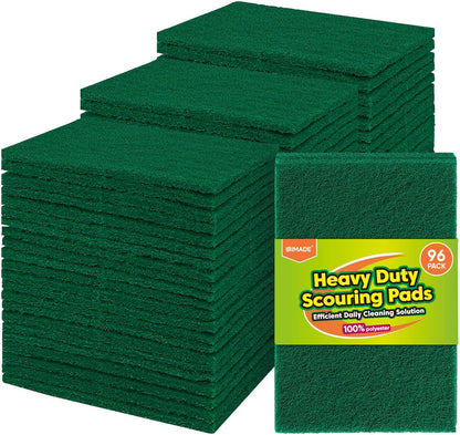 UNIMADE Heavy Duty Scouring Pad, 96Pcs Household Scour Pad for Kitchen, Garage and Outdoors, Reusable Dish Scrubber Pads for Pan and Metal Grill - Green