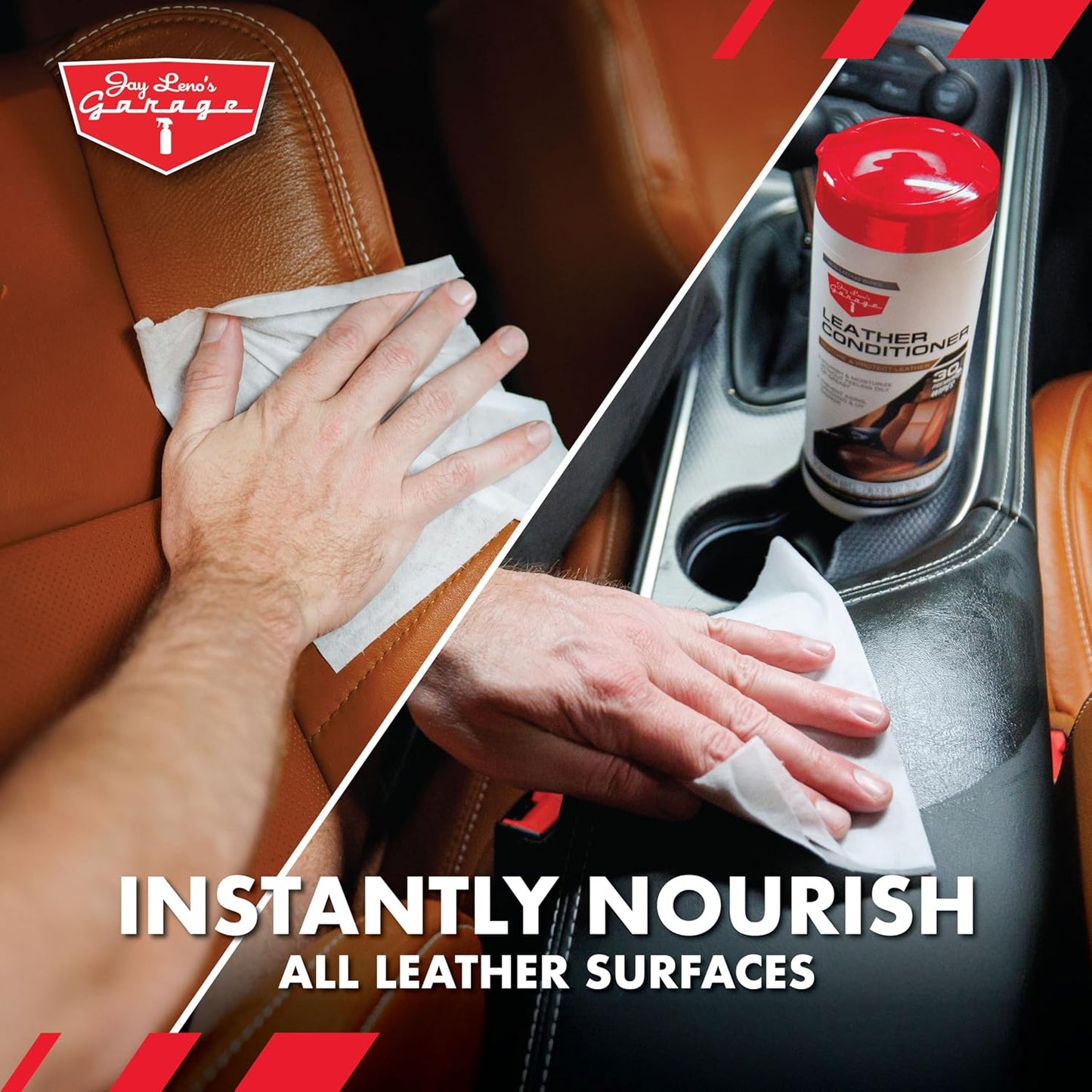 Jay Leno’s Garage Leather Conditioner Wipes for Car Interior Disposable for Upholstery Steering Wheels and Dashboards Nourishes Protects and Restores with UV Protection 30 Count (30 Count (Pack of 1))