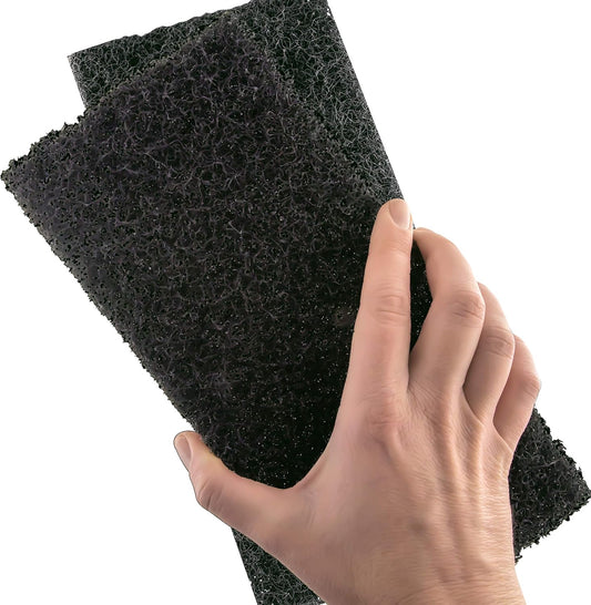 Heavy Duty XL Black Scouring Pad 5 Pack. 10 x 4.5in Large Multipurpose Nylon Scrubbing Sponges. Clean Bathrooms, Kitchens, Counters and Floors to Erase Grime and Make Surfaces Sparkle
