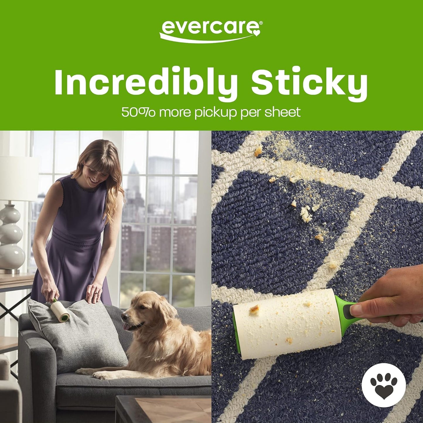 Evercare All Purpose Pet Hair Lint Roller, 100 Sheets – Reusable Sticky Roller for Pet Hair, Cat & Dog Hair Remover, Lint Remover, Pet Hair Remover for Furniture, Clothing & Cars