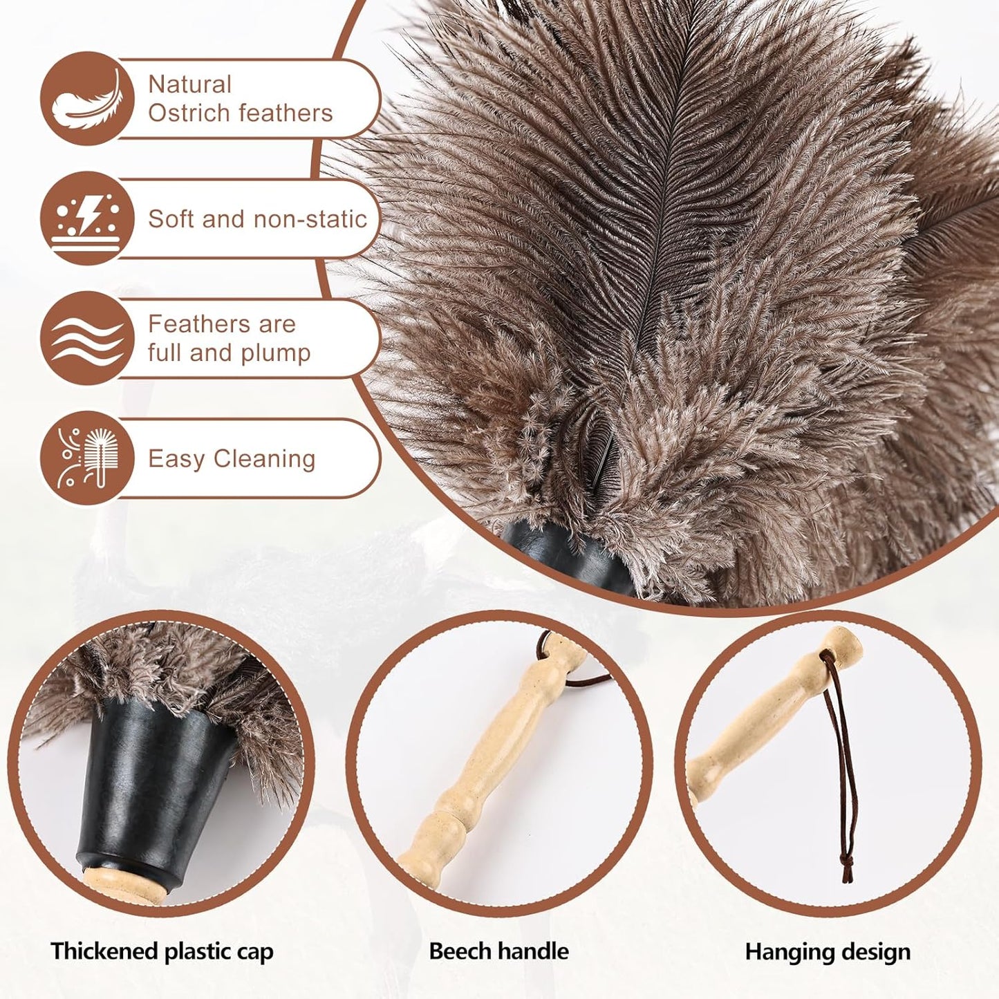 Extendable Cleaning Duster 94 Inch - Long Telescoping Ostrich Feather Dusters with Stainless Steel Extension Pole for High Ceiling Fan, High Ceilings,Roof Dusting