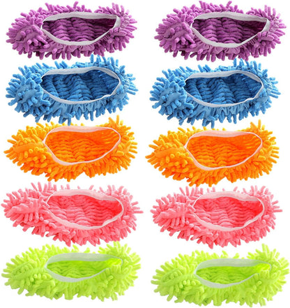 Acronde 5Pairs Multi Function Duster Mop Slippers Shoes Cover Chenille Fiber Washable Foot Socks Floor Cleaning Tools Shoe Cover for Bathroom, Office, Kitchen, House Polishing Cleaning