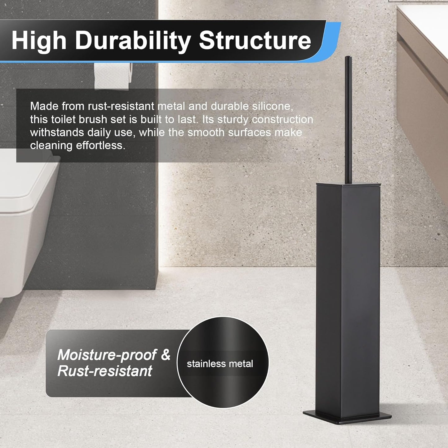 BVL Toilet Brush and Holder Set Brushed Nickel Stainless Steel 304 Square Freestanding Toilet Brush for Bathroom