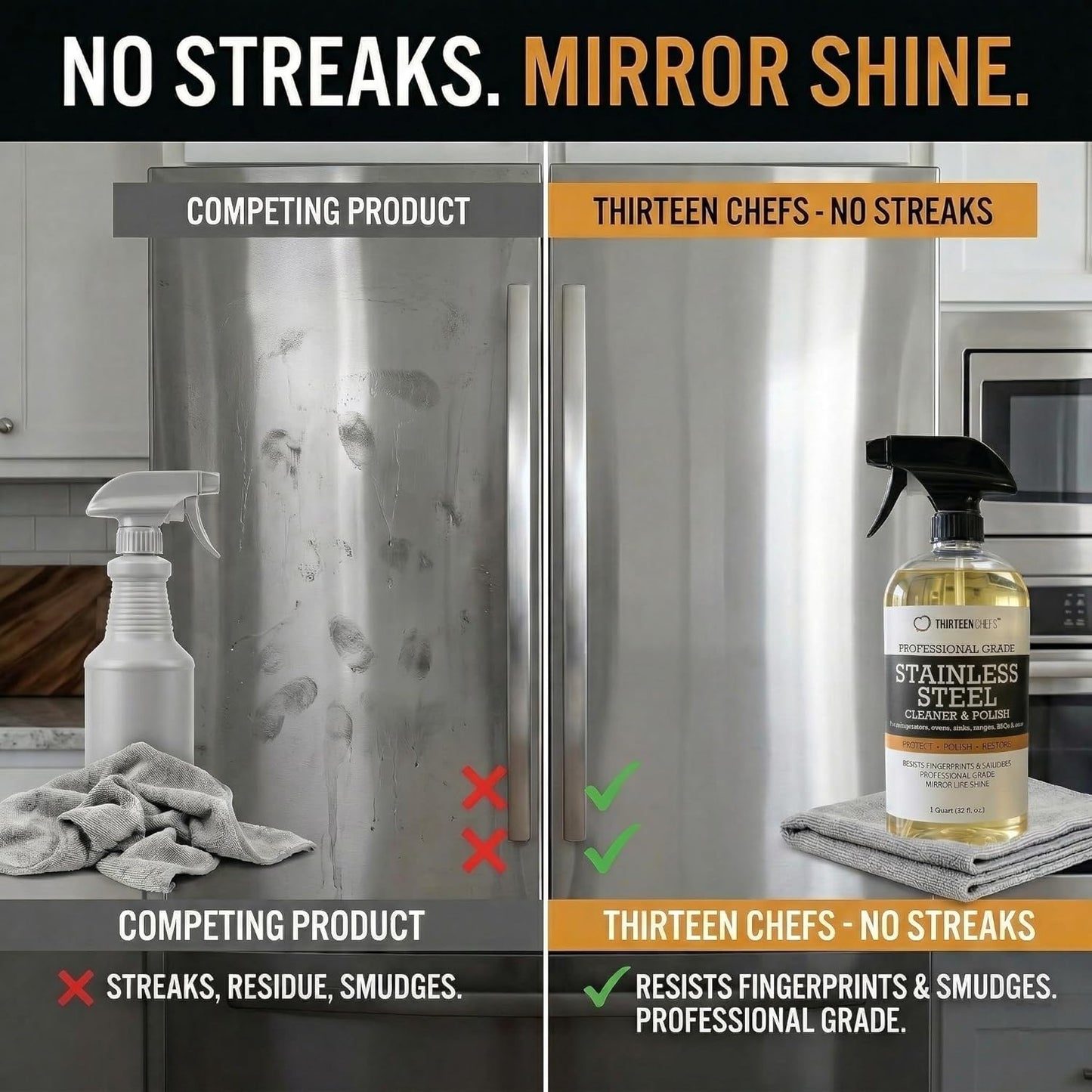 Thirteen Chefs Stainless Steel Cleaner and Polish for Fridge, Oven, Cooktop, Kitchen Appliances, BBQ and Ranges – 16oz