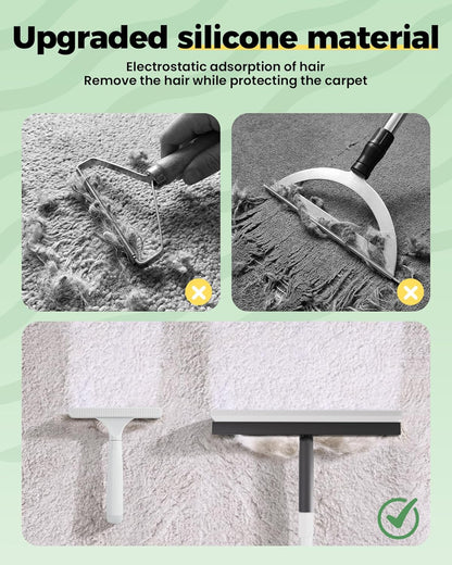 Carpet Rake for Pet Hair Removal Tool - 4 in 1 Pet Hair Remover Kit for Dog Cat Fur Remover, Contain 60" Adjustable Rubber Broom, Glove, Magic Brush and Scraper for Furniture,Short Pile Carpets, Mats