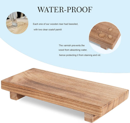 zoocatia Small Wood Tray Pedestal Stand Farmhouse Bathroom Decor Decorative Wooden Riser Kitchen Soap Dish Holder for Vanity, Counter, Sink, 9" x 5.9" - Black