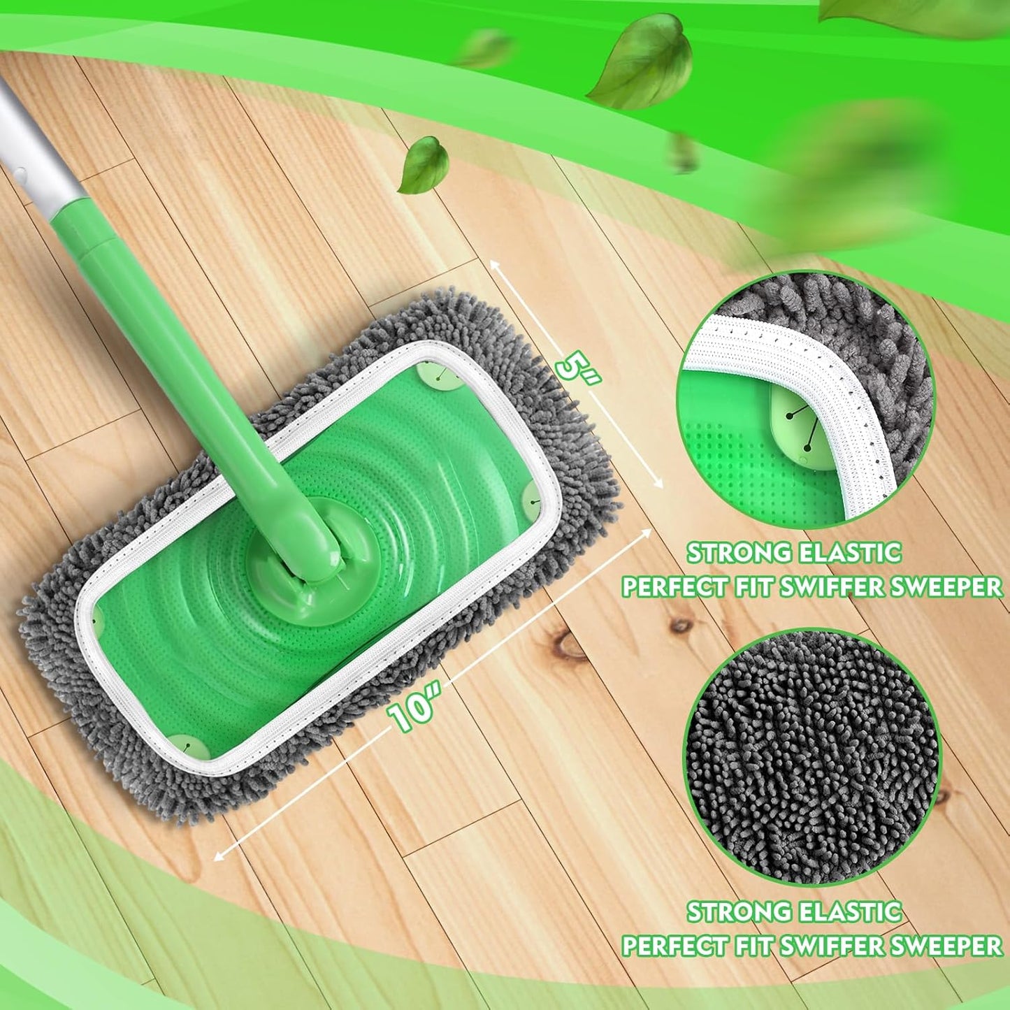 Reusable Microfiber Mop Pads Compatible with Swiffer Sweeper- 4 Pack Dry Sweeping Cloths & Wet Mopping Cloths - Chenille Washable Wet Pads Refill for Mopping Floors (Mop is not Included)