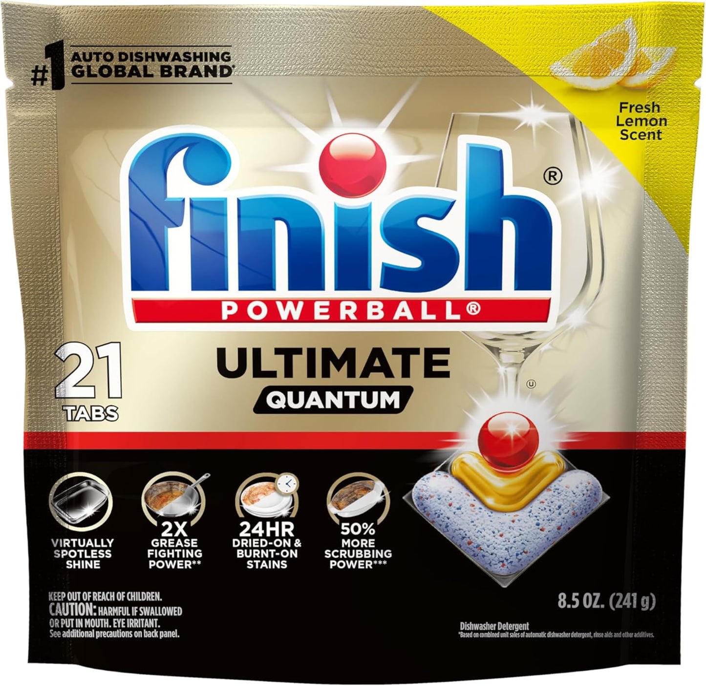 Finish Ultimate Infinity Shine Dishwasher Pods, No Pre-Rinse Dishwasher Detergent Soap Removes Burnt-On Stain, with Protector Shield & CycleSync Technology, Degreasing & Scrubbing Power, 62 Count