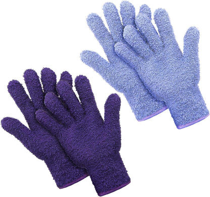 Patelai 2 Pairs Microfiber Gloves for plants Dusting Cleaning Glove Mittens House Cars Blinds Dusting(Blue, Grass Green,Large)