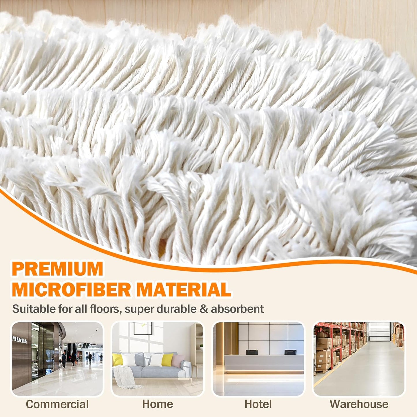 NEWE 24” Commercial Dust Mop, Large Dry Dust Push Broom Indoor, Wide Floor Duster for Laminate, with 2 pcs Microfiber Pads, Hardwood, Tile, Marble (Yellow)