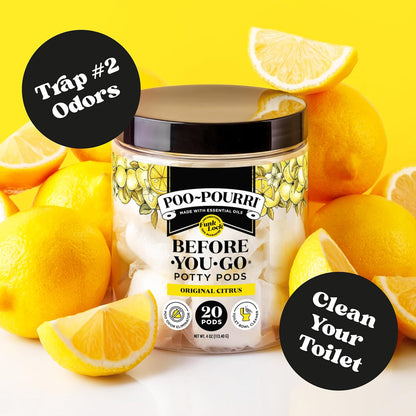 Poo~Pourri Original Citrus Before-You-Go 2-in-1 Toilet Potty Pods 20ct - Bathroom Odor Remover & Toilet Cleaner - Plant Based Ingredients & Essential Oils - with Lemon, Bergamot, & Lemongrass Scent