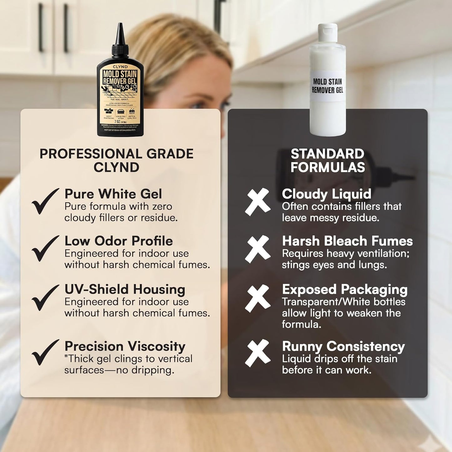 Stain Remover Gel - Low Odor, No Harsh Fumes - For Washing Machine Rubber Seal, Bathroom Grout and Caulk, Shower Tile Cleaner, HE Front Load Washer Safe, UV-Shield Black Bottle - 7 oz