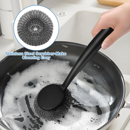 Stainless Steel Wool Scrubber with 2 Replacement Pads - Clean Metal Pans, Pots, Grills & More