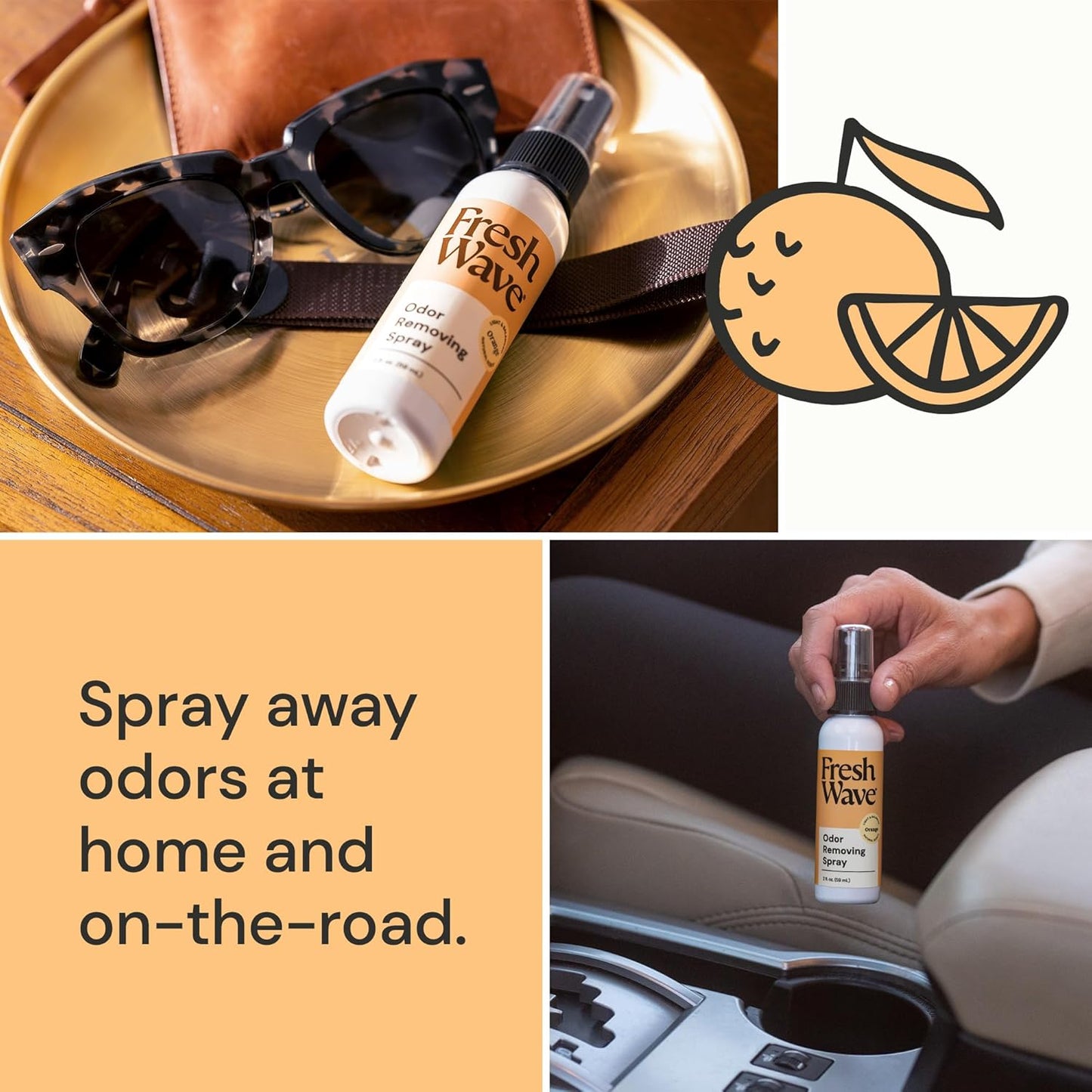 Fresh Wave Orange Scent Odor Eliminator Spray & Air Freshener, 2 fl. oz. Travel Size (Pack of 2)