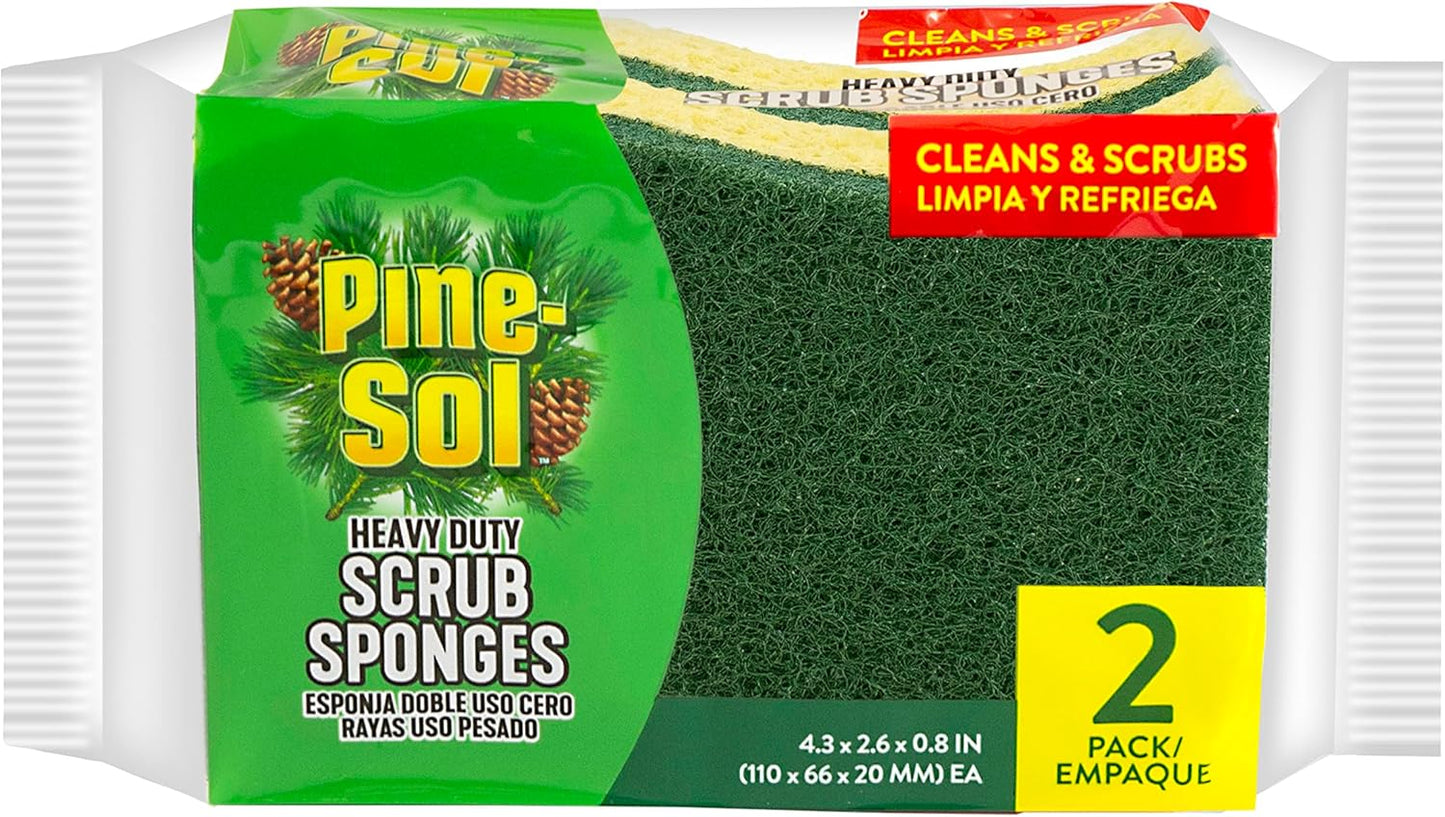 Pine-Sol Heavy Duty Scrub Sponges - Double Sided Dish Scrubber with Scouring Pad - Kitchen Essentials for Dishwashing and Cleaning Supplies, 6 Pack