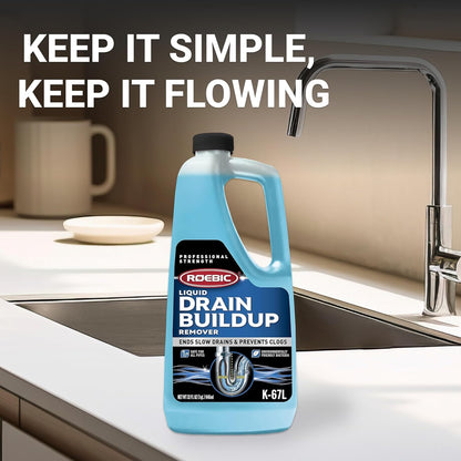 Roebic K-67 Liquid Drain Cleaner, Pipe Buildup Remover with Bacteria Enzymes for Household Drains and Sink Traps, Safe for Kitchen and Bathroom Sink, 32 fl oz
