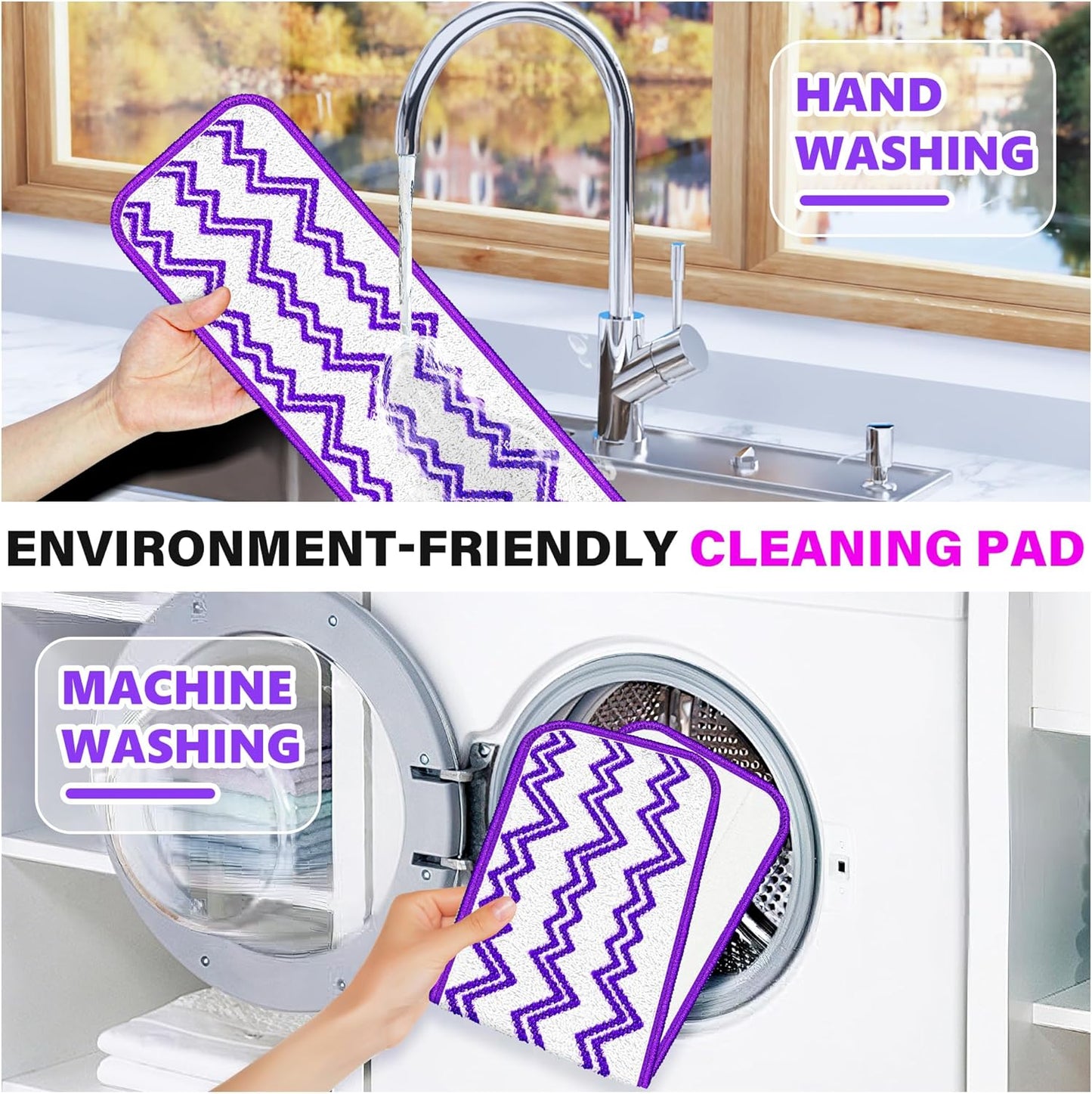 Reusable Mop Pads Compatible with Swiffer PowerMop, Microfiber Mop Pads Replacement Washable Mop Refills Pads for Dry Wet Mop, Spray Mops Pads Floor Mop Head for Hardwood Cleaning, 6 Pack