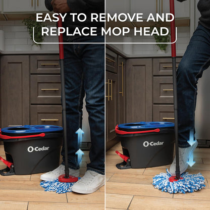 O-Cedar RinseClean Spin Mop & Bucket System | Microfiber Floor Cleaning System | Includes 3 Mop Heads (1 Standard+ 2 Deep Clean Refills) | Machine Washable & Reusable