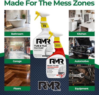 RMR Grime To Shine System – Tub & Tile Stain Remover + Ready to Use Degreaser, 2-Step Bathroom and Surface Cleaning Bundle for Tile, Grout, Shower, Counters, Floors and More, 2–32 Oz Bottles